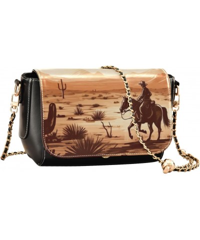 Vintage Western Cowboy Leather Crossbody Bag for Women Small Handbag with Chain Strap, Flip-Top Crossbody Purse $19.60 Crossb...