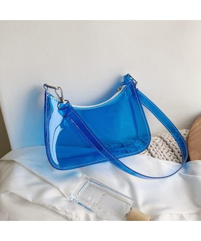 Women's Fashion Vintage Clear Crossbody Bag Stadium Approved Jelly Purse Concert Bag Festival Gifts Blue $12.00 Crossbody Bags