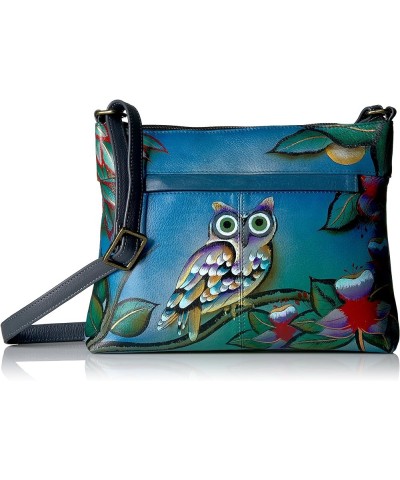 Women's Genuine Leather Medium Crossbody with External Zipper Pocket Midnight Owl $38.32 Crossbody Bags