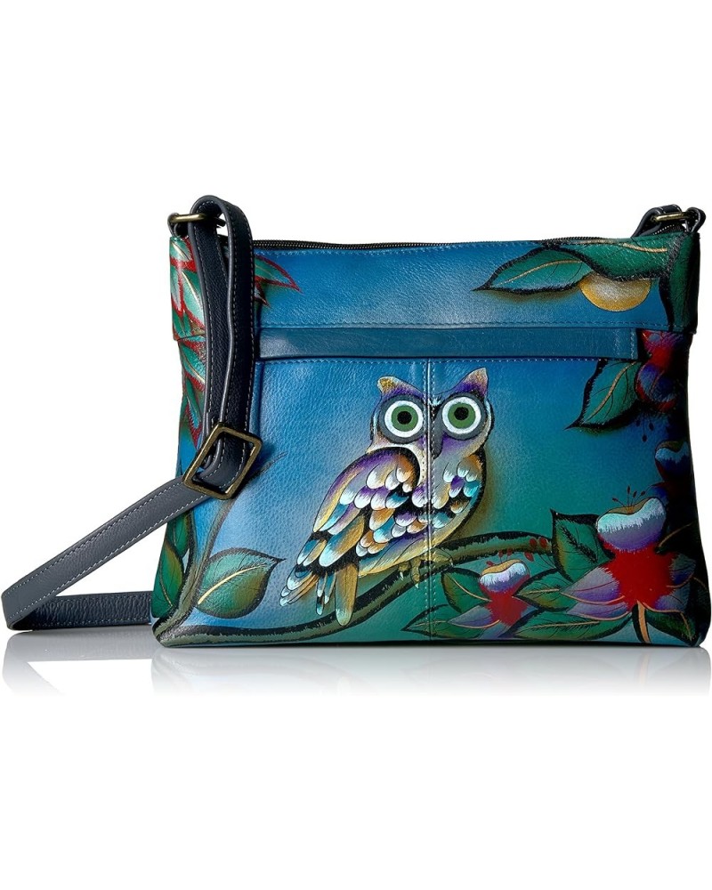 Women's Genuine Leather Medium Crossbody with External Zipper Pocket Midnight Owl $38.32 Crossbody Bags