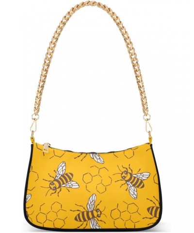 Small Chain Shoulder Bag for Women Yellow Honeycomb Bee Flower Honey Old Hobo Handbags Tote Clutch Bag Ladies Crossbody Bag P...