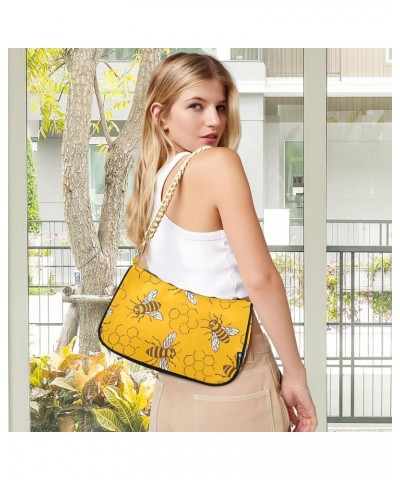 Small Chain Shoulder Bag for Women Yellow Honeycomb Bee Flower Honey Old Hobo Handbags Tote Clutch Bag Ladies Crossbody Bag P...