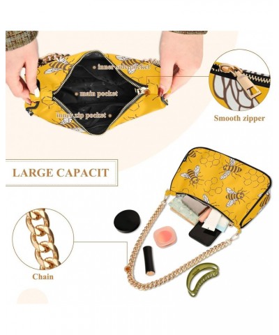 Small Chain Shoulder Bag for Women Yellow Honeycomb Bee Flower Honey Old Hobo Handbags Tote Clutch Bag Ladies Crossbody Bag P...