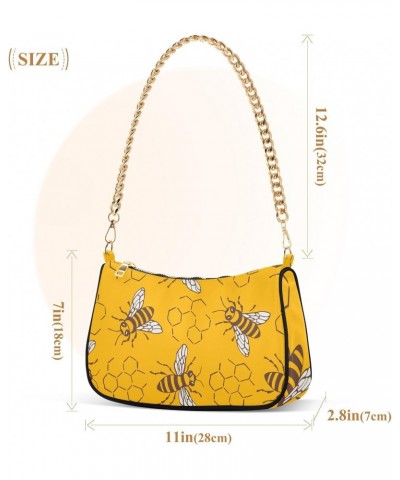 Small Chain Shoulder Bag for Women Yellow Honeycomb Bee Flower Honey Old Hobo Handbags Tote Clutch Bag Ladies Crossbody Bag P...