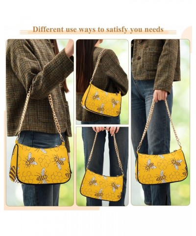 Small Chain Shoulder Bag for Women Yellow Honeycomb Bee Flower Honey Old Hobo Handbags Tote Clutch Bag Ladies Crossbody Bag P...