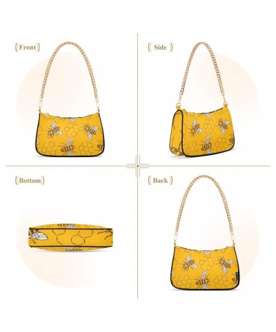 Small Chain Shoulder Bag for Women Yellow Honeycomb Bee Flower Honey Old Hobo Handbags Tote Clutch Bag Ladies Crossbody Bag P...