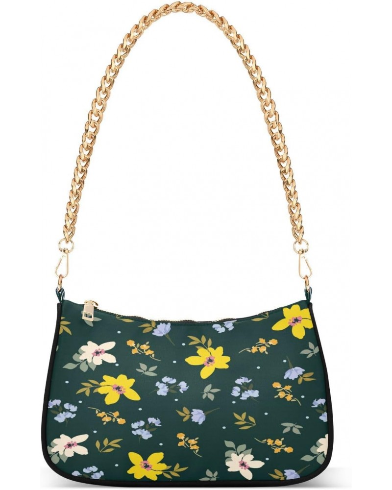 Wildflowers Colorful Botanical Floral Womens Shoulder Bag for Women Girls Hobo Tote Handbag Gold Chain Crossbody Bag with Zip...