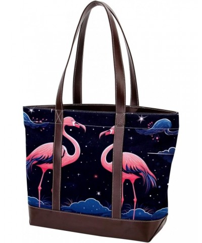 Flamingo Canvas Leather Mix Crossbody Bag - Stylish Hand-Held Purse with Adjustable Strap - 13.3x4.7x12.2 in Size $27.83 Cros...