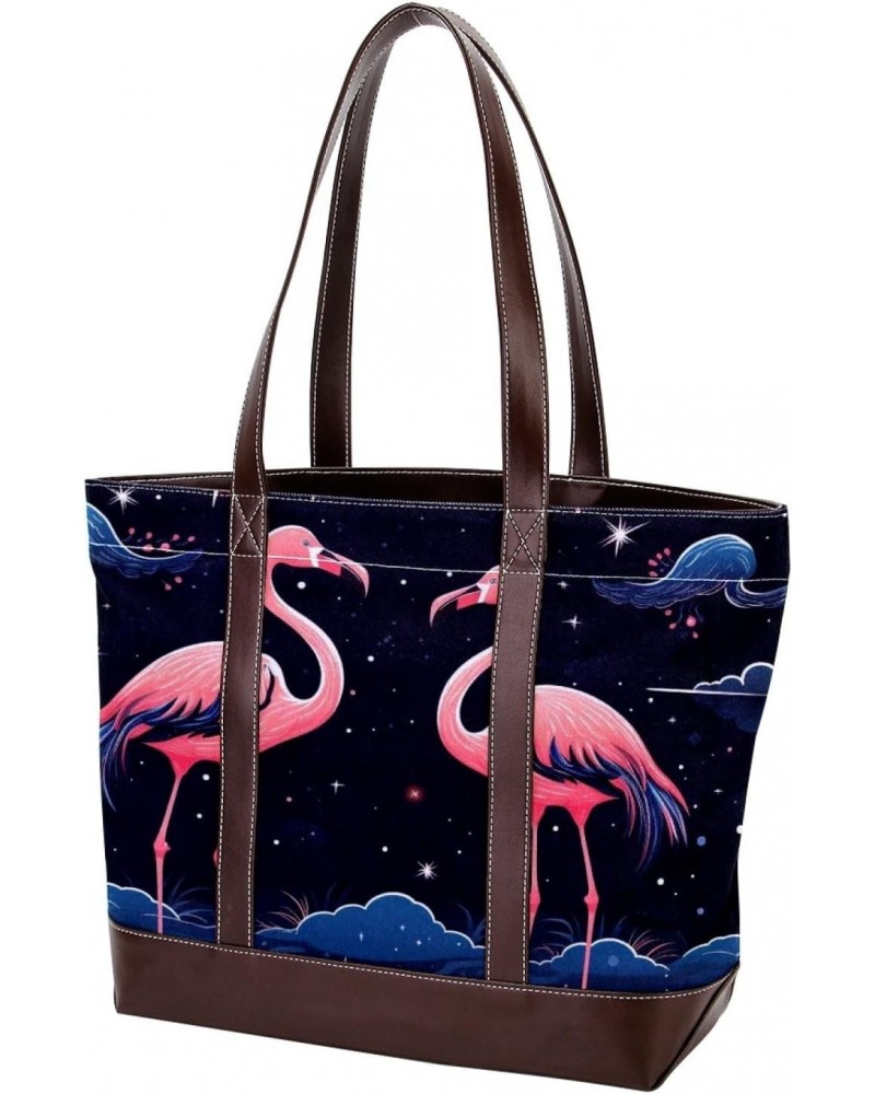 Flamingo Canvas Leather Mix Crossbody Bag - Stylish Hand-Held Purse with Adjustable Strap - 13.3x4.7x12.2 in Size $27.83 Cros...