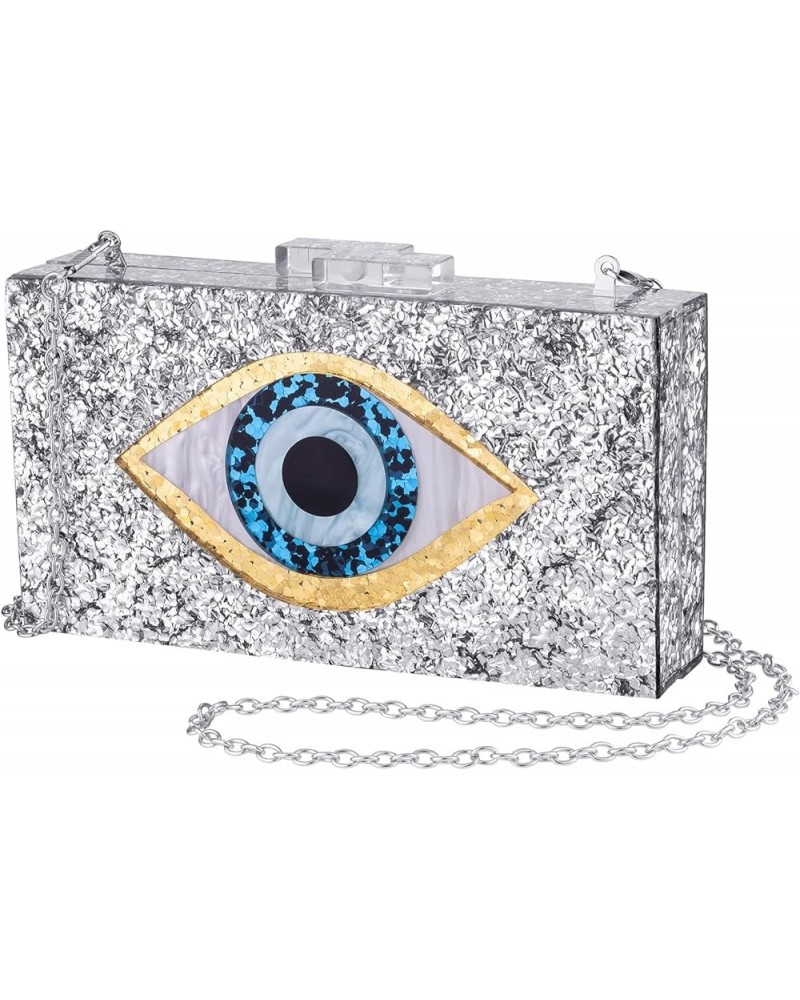 Clutch Purses for Women-Evil Eye Acrylic Clutch Glitter Purse Evening Bag Chain Shoulder Crossbody Handbags 2-silver $12.00 E...