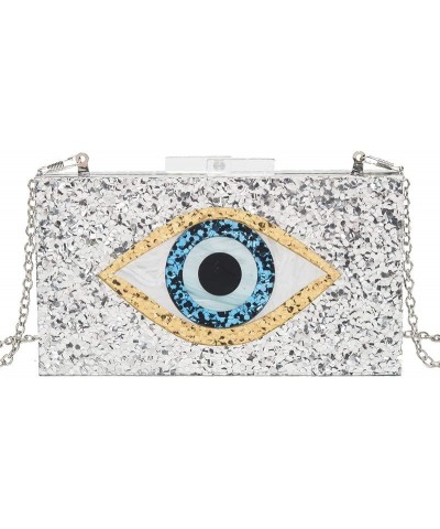 Clutch Purses for Women-Evil Eye Acrylic Clutch Glitter Purse Evening Bag Chain Shoulder Crossbody Handbags 2-silver $12.00 E...