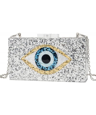 Clutch Purses for Women-Evil Eye Acrylic Clutch Glitter Purse Evening Bag Chain Shoulder Crossbody Handbags 2-silver $12.00 E...