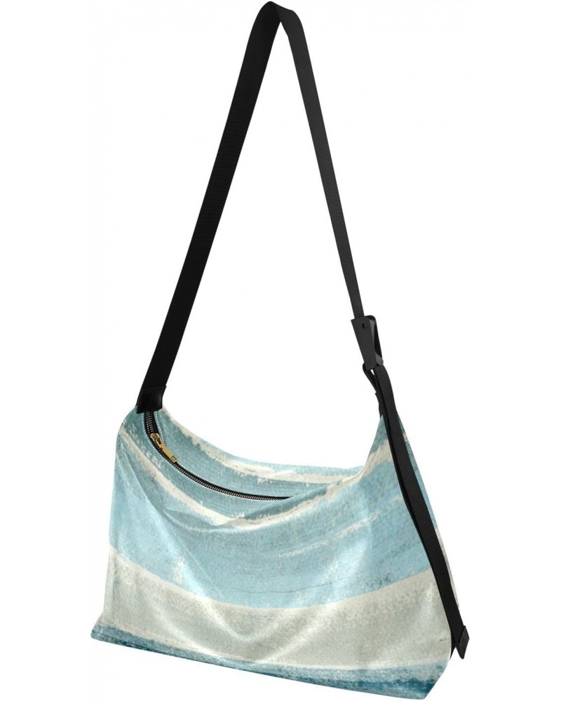 Women Boho Bag Grey Blue Abstract Stripes Shoulder Bag PU Leather Pouch Crossbody Bag Large Tote Handbag For Quick Getaway We...