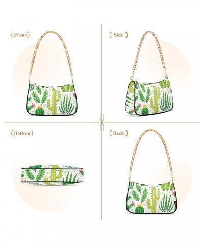 Women Chain Shoulder Purse Bag With Zipper Catcus Flowers Print, Tropical Succulents Hobo Tote Clutch Handbags with Chain Str...