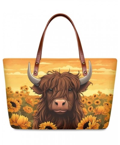 Tote Purse and Wallet Set,Large Handbags Storage Top Handle Shoulder Bag and Long Leather Wallet Highland Cow $24.50 Satchels