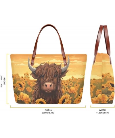 Tote Purse and Wallet Set,Large Handbags Storage Top Handle Shoulder Bag and Long Leather Wallet Highland Cow $24.50 Satchels