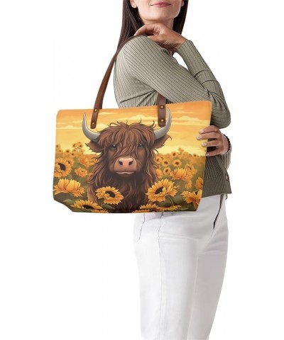 Tote Purse and Wallet Set,Large Handbags Storage Top Handle Shoulder Bag and Long Leather Wallet Highland Cow $24.50 Satchels