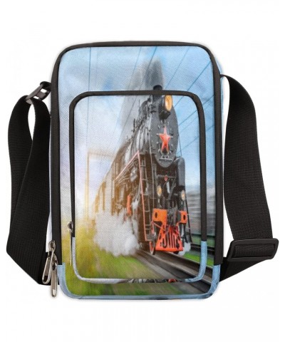 Steam Locomotive Train Crossbody Bag, Adjustable Phone Purse Wallet Canvas Small Crossbody Purse Bags with Shoulder Strap For...