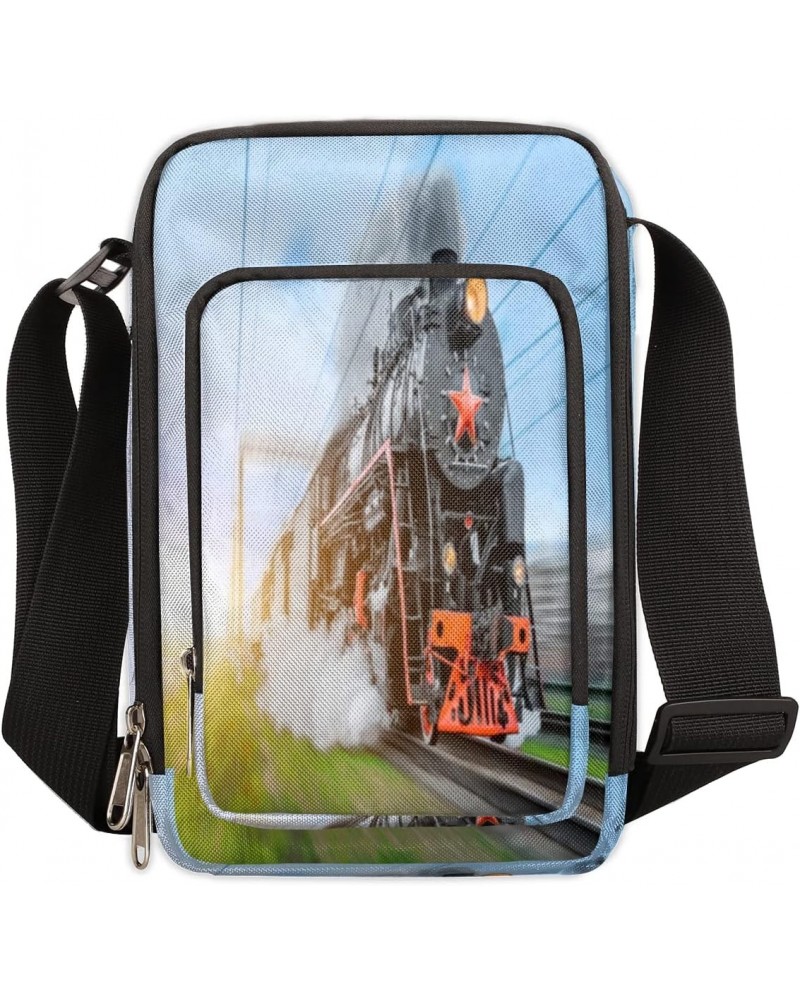 Steam Locomotive Train Crossbody Bag, Adjustable Phone Purse Wallet Canvas Small Crossbody Purse Bags with Shoulder Strap For...