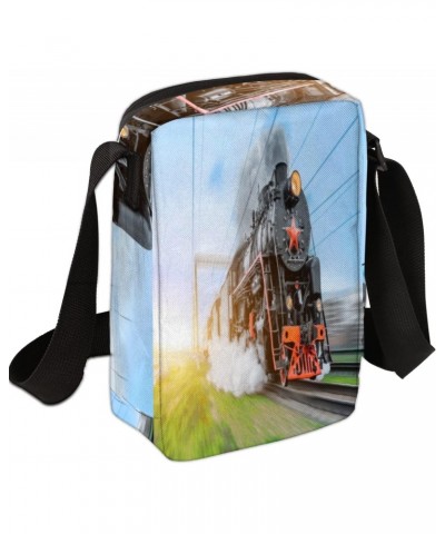 Steam Locomotive Train Crossbody Bag, Adjustable Phone Purse Wallet Canvas Small Crossbody Purse Bags with Shoulder Strap For...