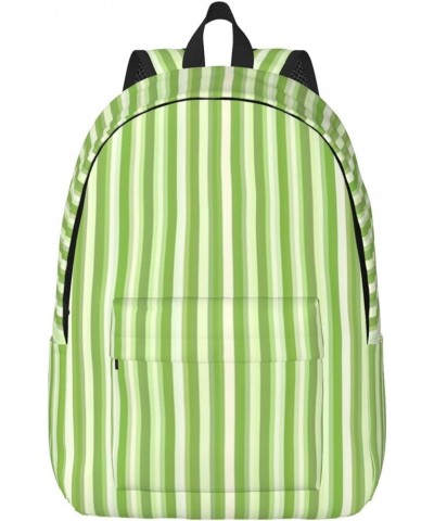 Classic Green Striped Print Unisex Canvas Backpack Cute Backpack For Travel Sports Casual Aesthetic Backpack Black Small $18....