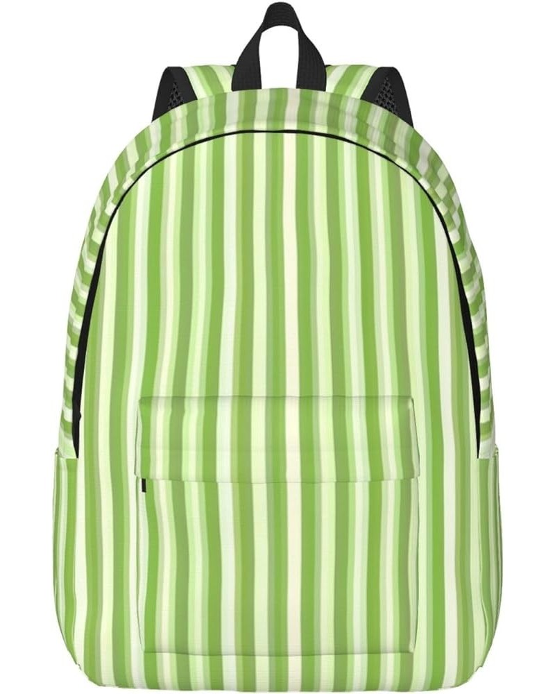 Classic Green Striped Print Unisex Canvas Backpack Cute Backpack For Travel Sports Casual Aesthetic Backpack Black Small $18....