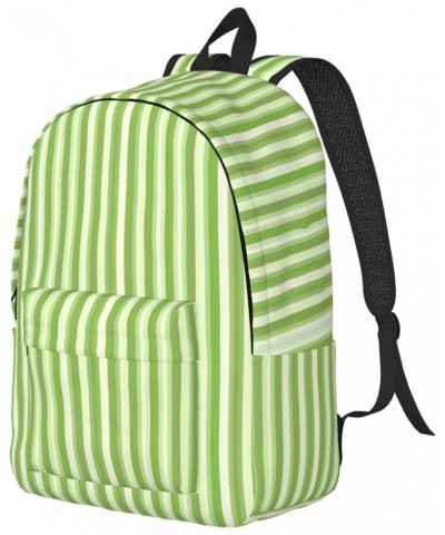 Classic Green Striped Print Unisex Canvas Backpack Cute Backpack For Travel Sports Casual Aesthetic Backpack Black Small $18....