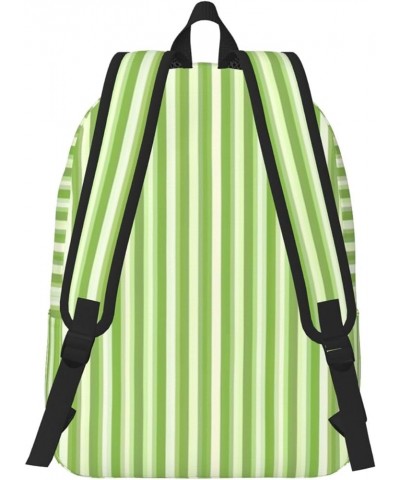 Classic Green Striped Print Unisex Canvas Backpack Cute Backpack For Travel Sports Casual Aesthetic Backpack Black Small $18....