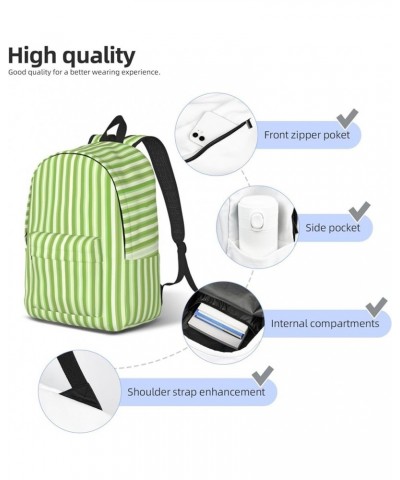 Classic Green Striped Print Unisex Canvas Backpack Cute Backpack For Travel Sports Casual Aesthetic Backpack Black Small $18....