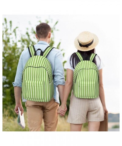 Classic Green Striped Print Unisex Canvas Backpack Cute Backpack For Travel Sports Casual Aesthetic Backpack Black Small $18....