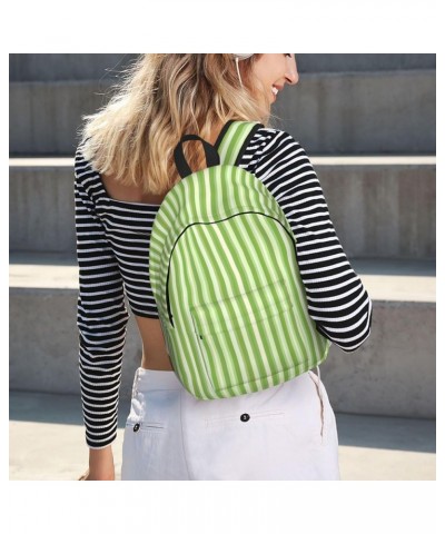 Classic Green Striped Print Unisex Canvas Backpack Cute Backpack For Travel Sports Casual Aesthetic Backpack Black Small $18....