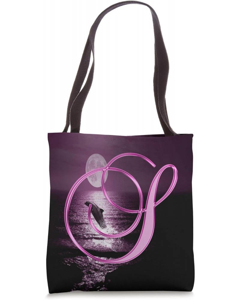 S Dolphin Pink Animal Ocean Moon Sea Initial Letter Name Tote Bag $11.80 Totes