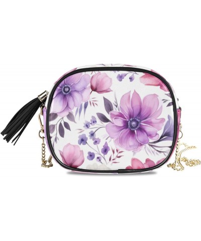 Crossbody Purse Small Crossbody Bags Shoulder Handbags Purple Flower Leaves for Women $13.99 Shoulder Bags