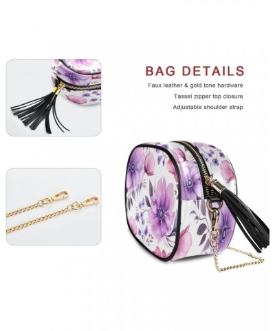 Crossbody Purse Small Crossbody Bags Shoulder Handbags Purple Flower Leaves for Women $13.99 Shoulder Bags