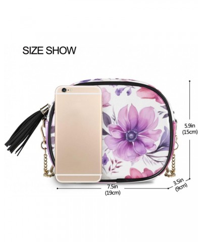 Crossbody Purse Small Crossbody Bags Shoulder Handbags Purple Flower Leaves for Women $13.99 Shoulder Bags