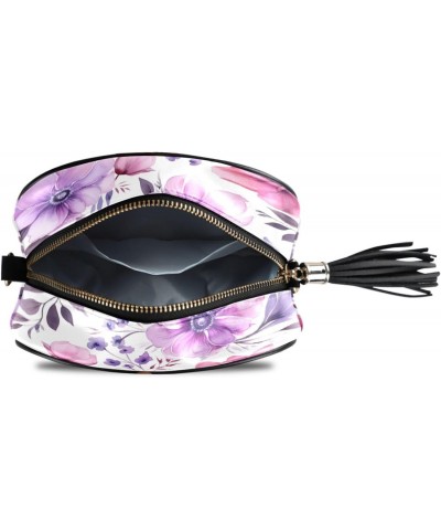 Crossbody Purse Small Crossbody Bags Shoulder Handbags Purple Flower Leaves for Women $13.99 Shoulder Bags