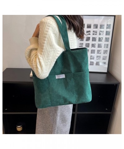 Women Large Stripes Corduroy Shoulder Bag Travel Tote Top-handle Bag Handbag Solid Green $12.89 Shoulder Bags