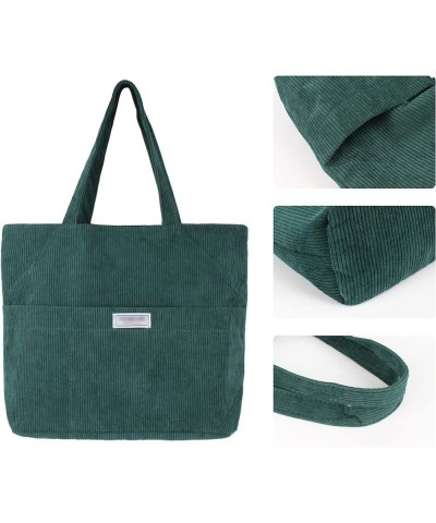 Women Large Stripes Corduroy Shoulder Bag Travel Tote Top-handle Bag Handbag Solid Green $12.89 Shoulder Bags