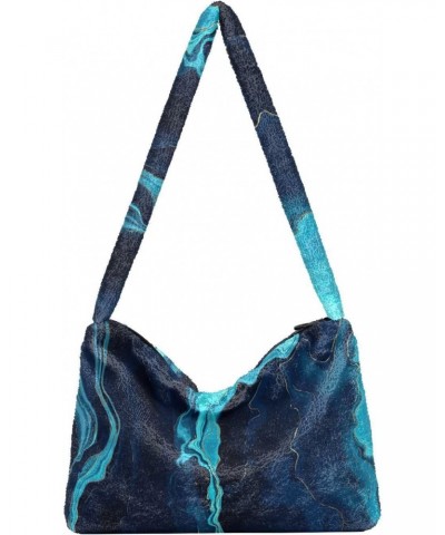 Blue Marble Plush Underarm Bag Women's Tote Handbags Fluffy Shoulder Bag Purse Lightweight Tote Bags Phone Purse for Gifts Ca...