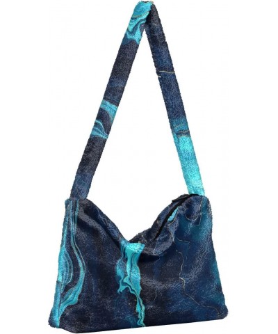 Blue Marble Plush Underarm Bag Women's Tote Handbags Fluffy Shoulder Bag Purse Lightweight Tote Bags Phone Purse for Gifts Ca...