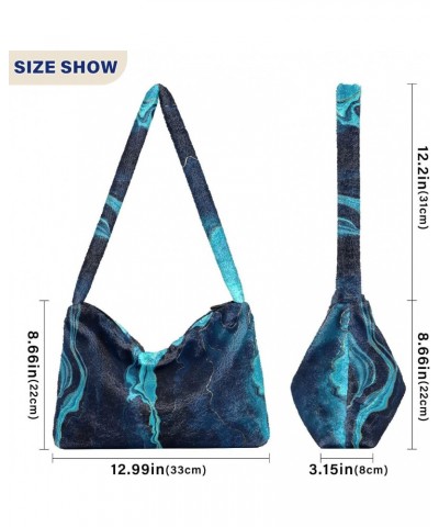 Blue Marble Plush Underarm Bag Women's Tote Handbags Fluffy Shoulder Bag Purse Lightweight Tote Bags Phone Purse for Gifts Ca...