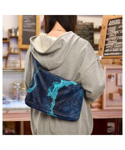 Blue Marble Plush Underarm Bag Women's Tote Handbags Fluffy Shoulder Bag Purse Lightweight Tote Bags Phone Purse for Gifts Ca...