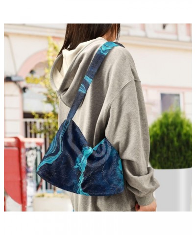 Blue Marble Plush Underarm Bag Women's Tote Handbags Fluffy Shoulder Bag Purse Lightweight Tote Bags Phone Purse for Gifts Ca...