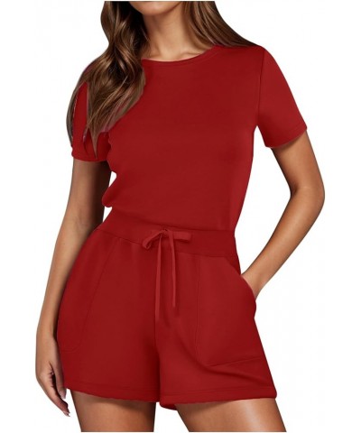 plus Size Jumpsuits for Women Solid Jumpsuit With 4 Pockets Jumpsuit Length Red 2➤➤ Womens Rompers 2024 $10.57 Accessories