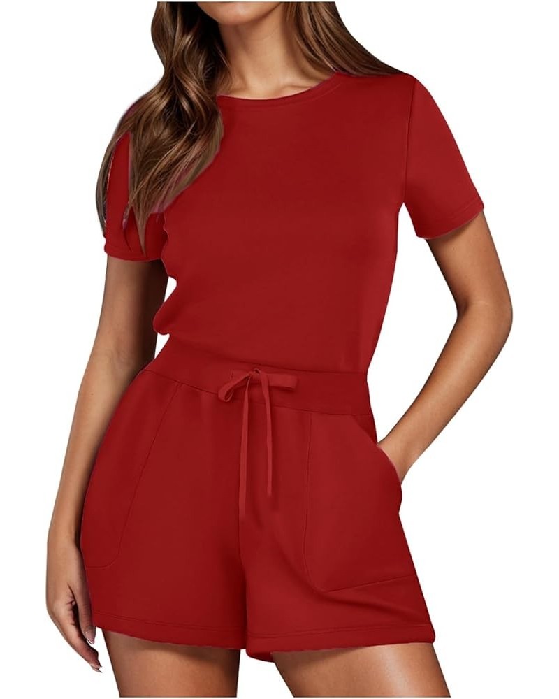 plus Size Jumpsuits for Women Solid Jumpsuit With 4 Pockets Jumpsuit Length Red 2➤➤ Womens Rompers 2024 $10.57 Accessories