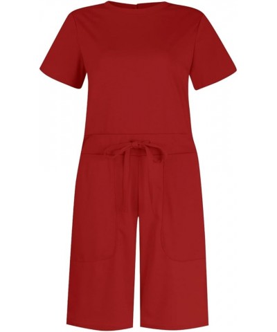 plus Size Jumpsuits for Women Solid Jumpsuit With 4 Pockets Jumpsuit Length Red 2➤➤ Womens Rompers 2024 $10.57 Accessories