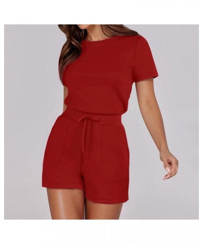 plus Size Jumpsuits for Women Solid Jumpsuit With 4 Pockets Jumpsuit Length Red 2➤➤ Womens Rompers 2024 $10.57 Accessories