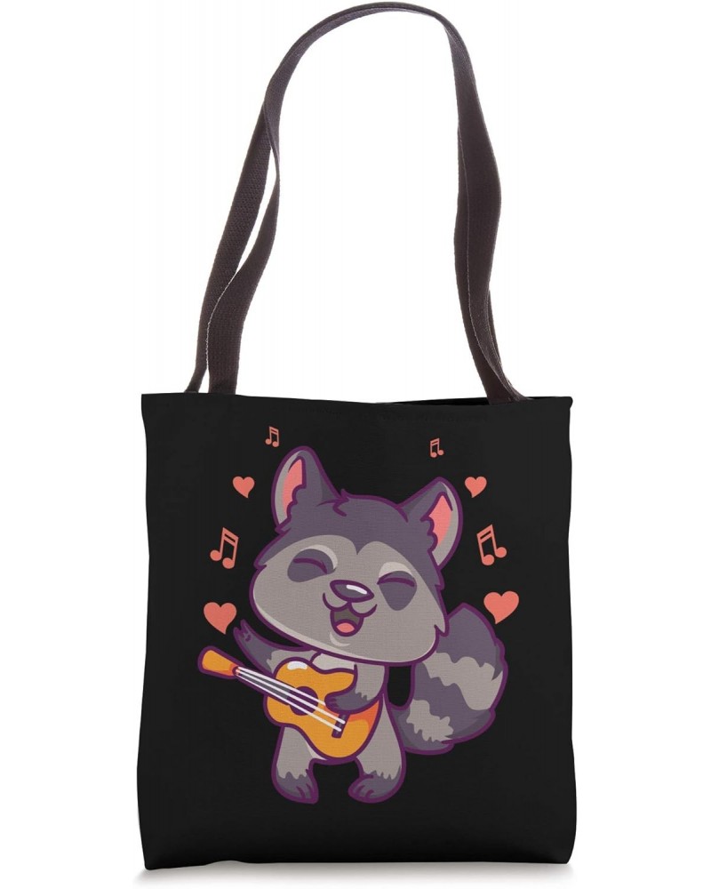 Valentine Raccoon Playing Guitar Heart Love Singing Raccoon Tote Bag $10.35 Totes