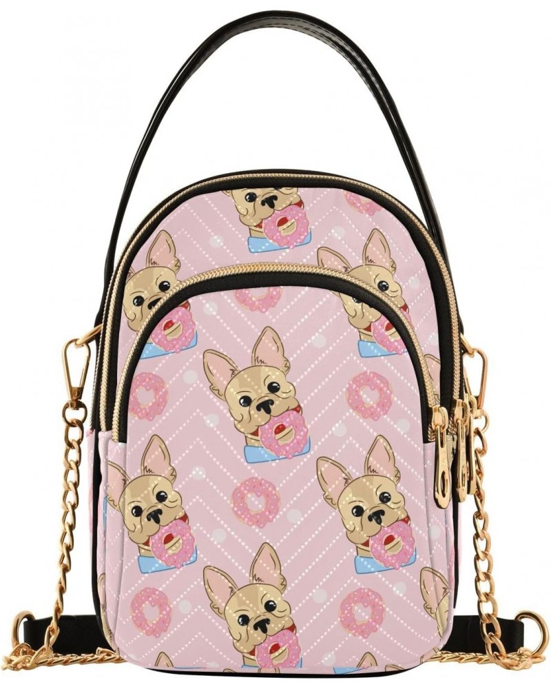 Chain Crossbody Bags for Women Funny French Bulldog with Donut Quilted Shoulder Crossbody Handbags Travel Cross Body Cell Pho...