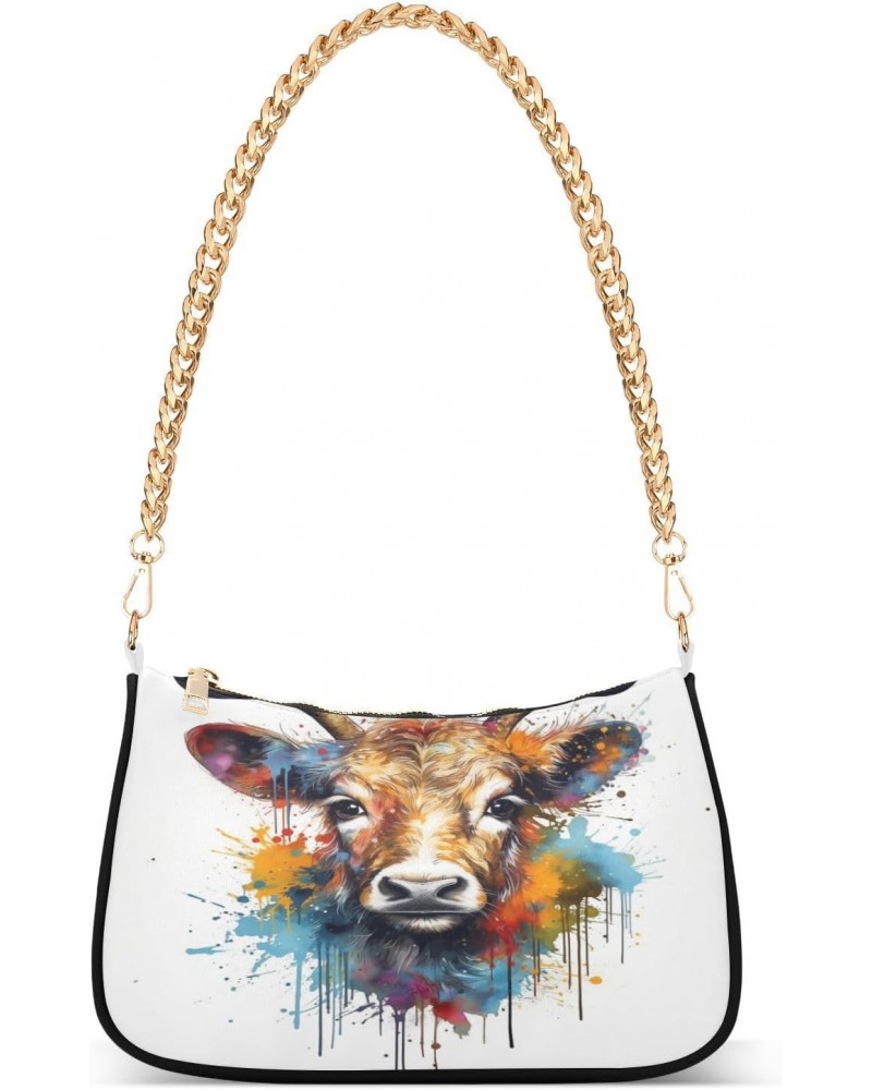 Shoulder Bags for Women Paint Cattle Hobo Tote Handbag Small Clutch Purse with Zipper Closure $14.57 Shoulder Bags